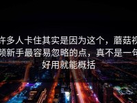 许多人卡住其实是因为这个，蘑菇视频新手最容易忽略的点，真不是一句好用就能概括